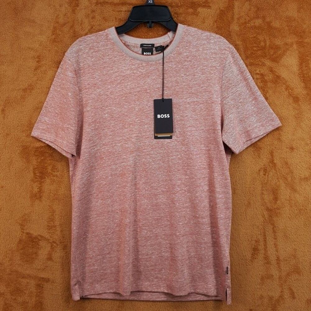 HUGO BOSS Shirt Mens XL Mineral Wash Red Linen Blend T-Shirt THOMPSON